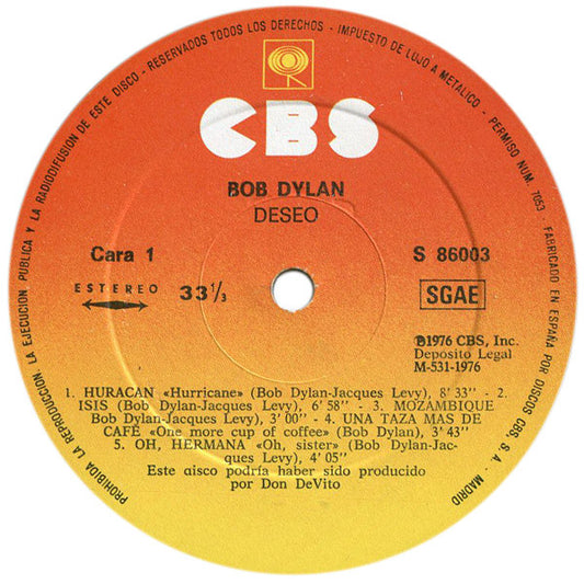Bob Dylan – Desire (LP, España, 1976)